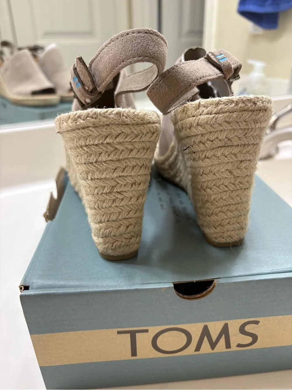 Toms Suede Espadrille Wedge Sandals - Taupe